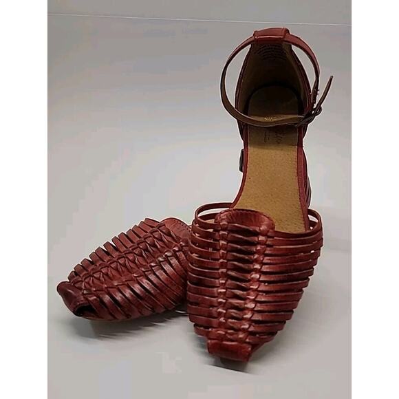 Seychelles Shoes - SEYCHELLES Bits 'N Pieces Red Leather Woven Ankle Strap Womens Sandals Size 7